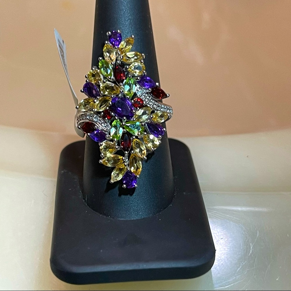 💥 MARKDOWN SALE!!! NWT MultiColor Gemstone Rhodium/Silver North South Ring!!